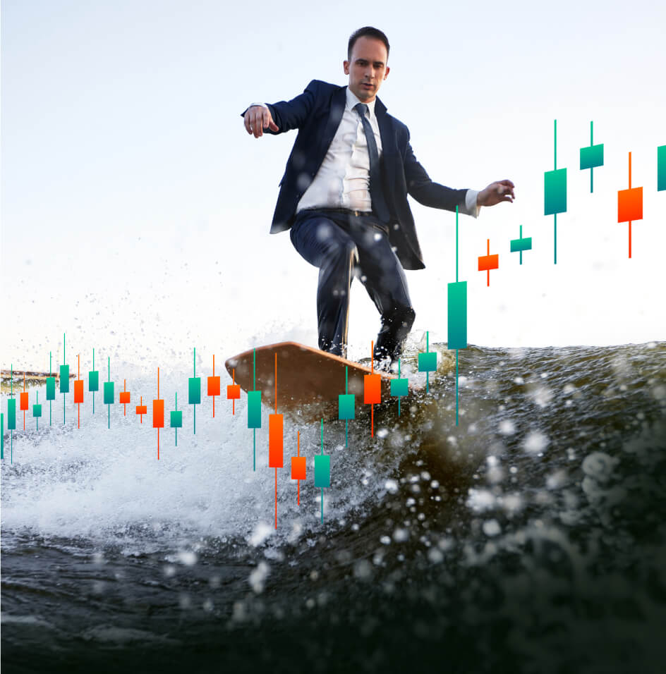 Man surfing on trading wave